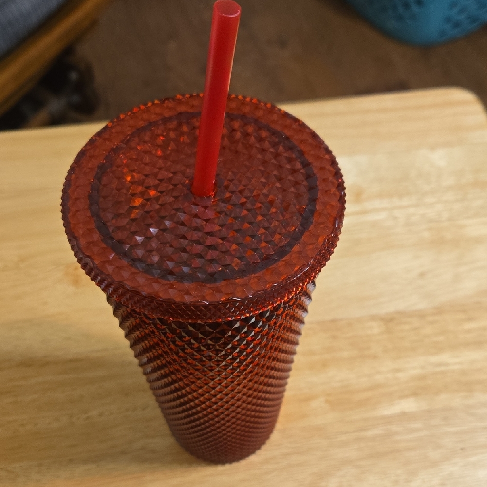 Red Textured Tumbler with Straw